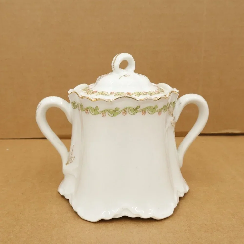 Sugar Bowl Avon Royal Saxony Red Bud Pattern Clover Leaf Scalloped Ginger Jar